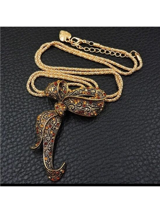 Betsey Johnson Jewelry - Betsey Johnson Yellow Rhinestone Bow Necklace Brooch